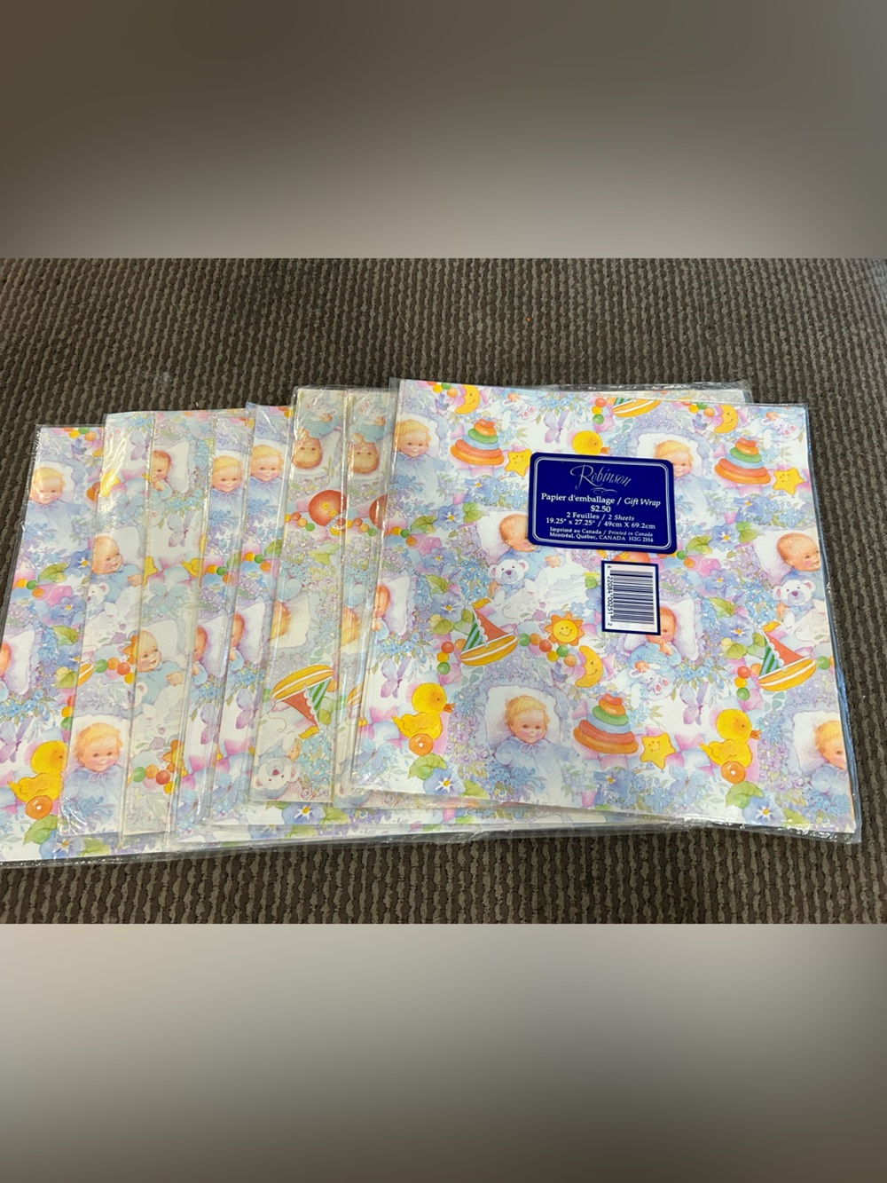 Vintage Robinson Baby Gift Wrap 7 Sealed Packs 14 Sheets